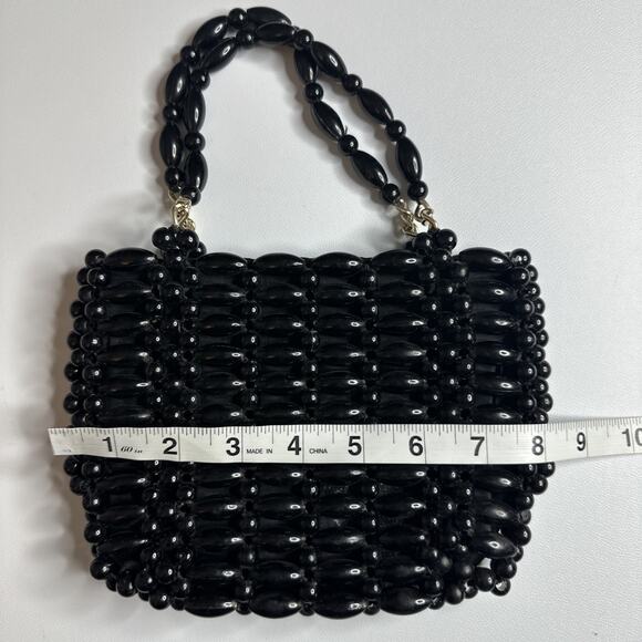 Vintage Black Beaded Small Handbag Purse Hong Kong 1960s Mod Retro Glam - Picture 10 of 14